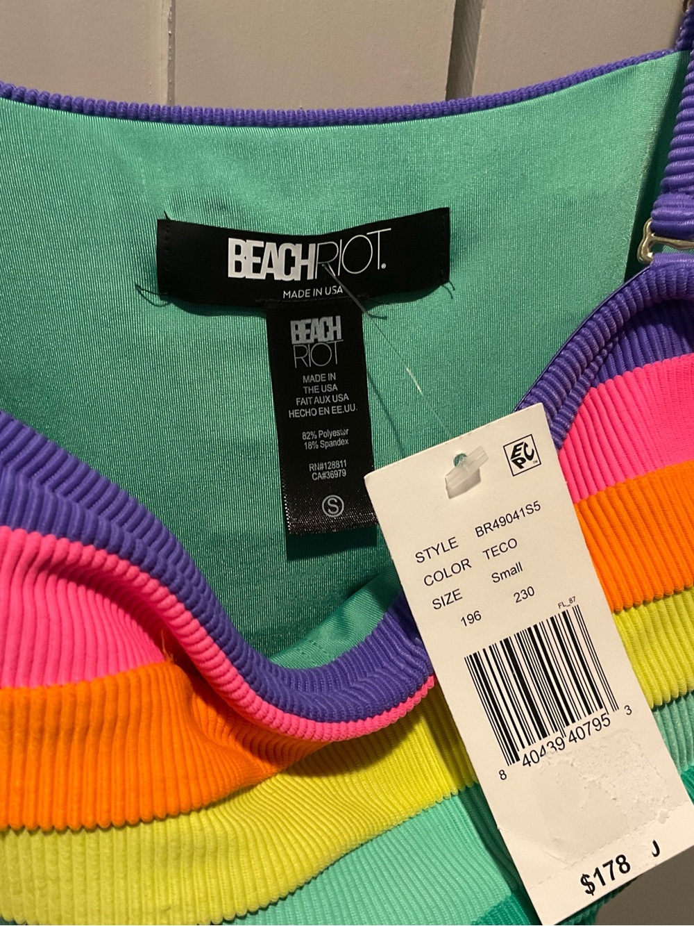 Beach Riot Green One-Piece Swimsuit with Rainbow Trim - Picture 6 of 7